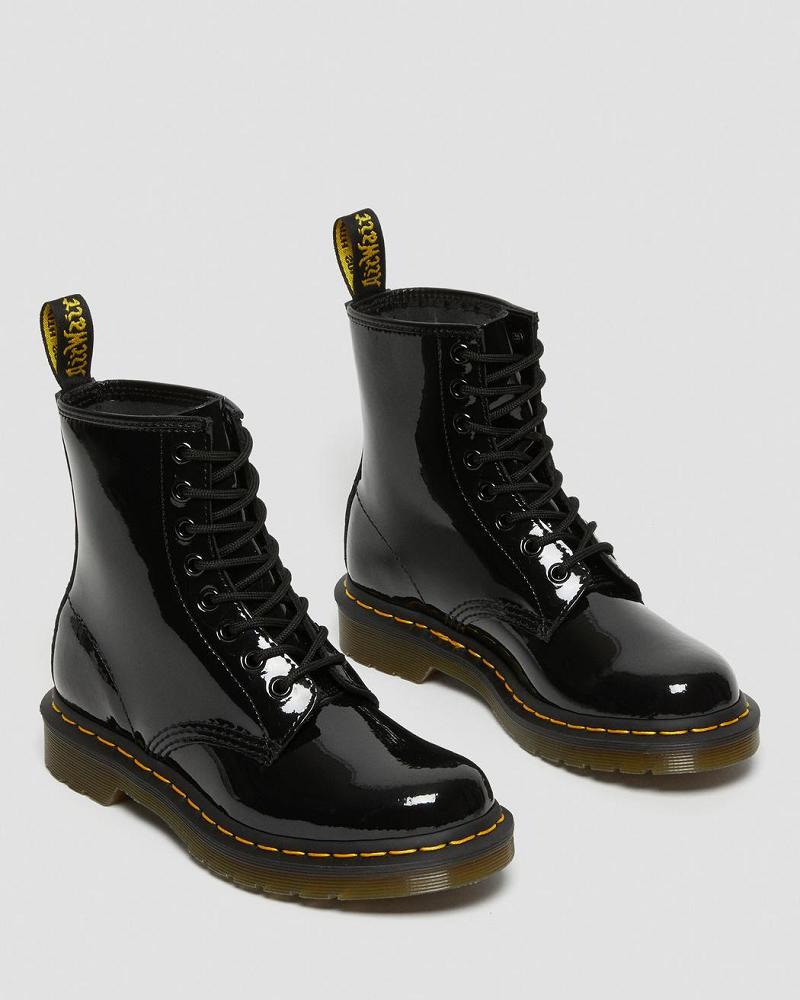 Women's Dr Martens 1460 Patent Leather Lace Up Boots Black | AU 195MQZ